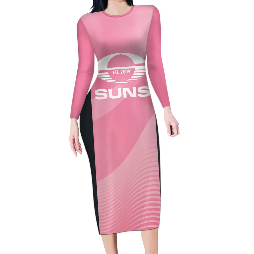 Suns Football Custom Long Sleeve Bodycon Dress Gold Coast Est 2009 Pink - Aussie Hoodie