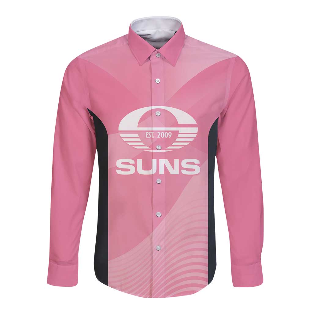 Suns Football Custom Long Sleeve Button Shirt Gold Coast Est 2009 Pink - Aussie Hoodie