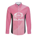 Suns Football Custom Long Sleeve Button Shirt Gold Coast Est 2009 Pink - Aussie Hoodie
