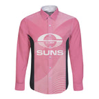 Suns Football Custom Long Sleeve Button Shirt Gold Coast Est 2009 Pink - Aussie Hoodie