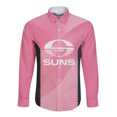 Suns Football Custom Long Sleeve Button Shirt Gold Coast Est 2009 Pink - Aussie Hoodie