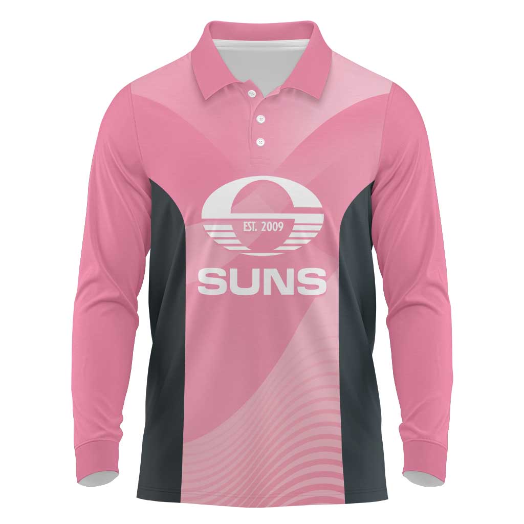 Suns Football Custom Long Sleeve Polo Shirt Gold Coast Est 2009 Pink - Aussie Hoodie