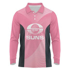 Suns Football Custom Long Sleeve Polo Shirt Gold Coast Est 2009 Pink - Aussie Hoodie
