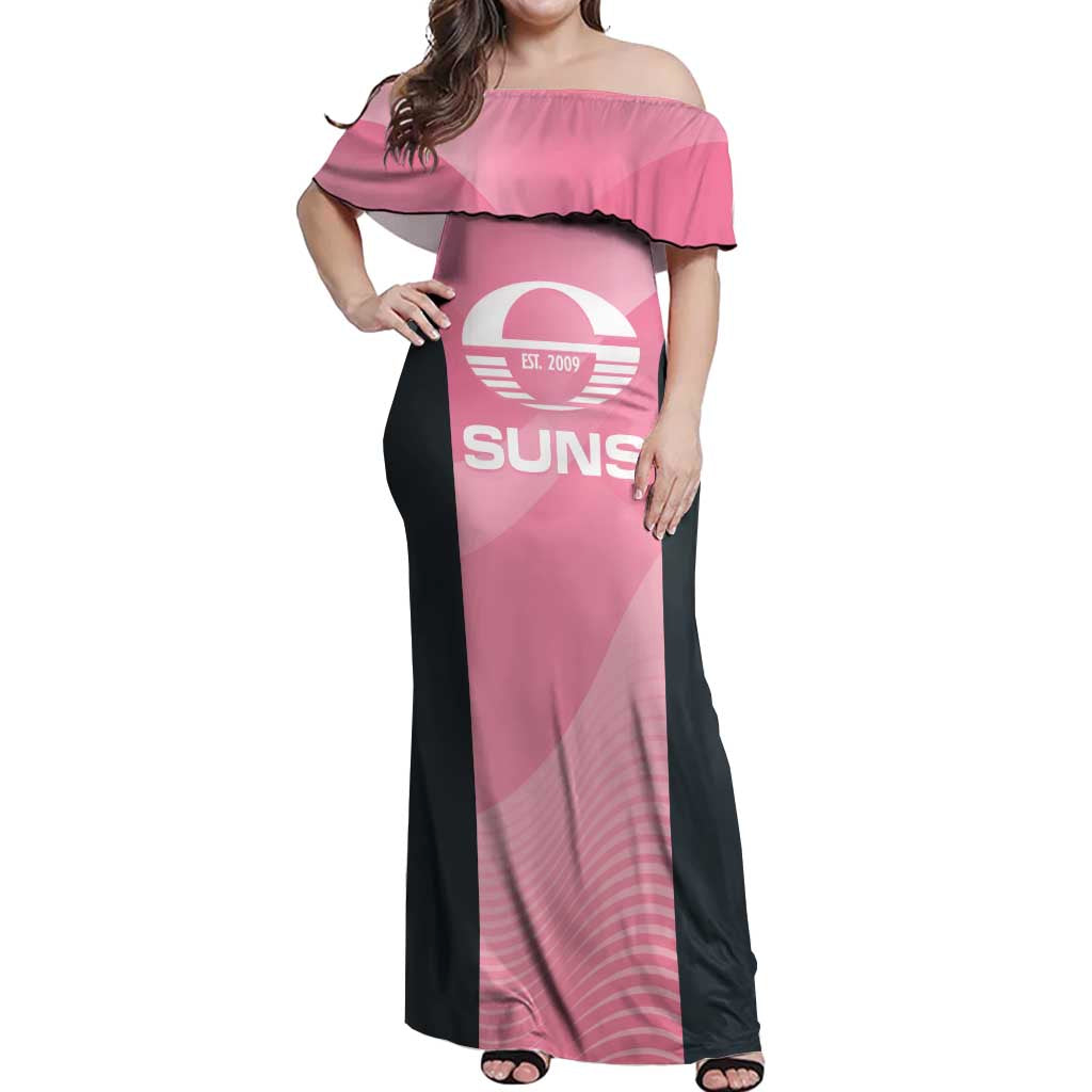 Suns Football Custom Off Shoulder Maxi Dress Gold Coast Est 2009 Pink - Aussie Hoodie