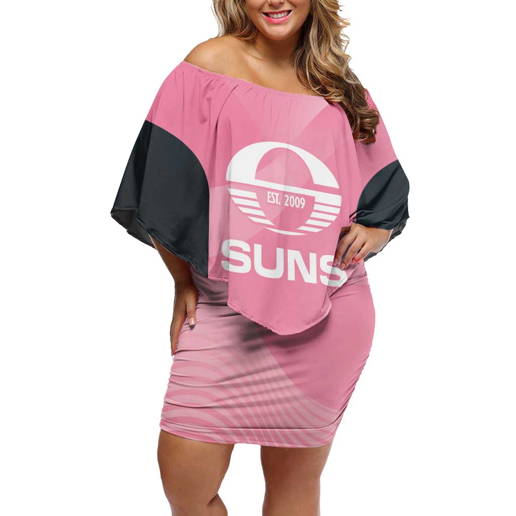 Suns Football Custom Off Shoulder Short Dress Gold Coast Est 2009 Pink - Aussie Hoodie