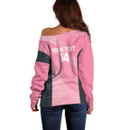 Suns Football Custom Off Shoulder Sweater Gold Coast Est 2009 Pink - Aussie Hoodie