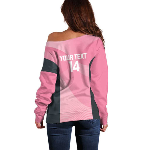 Suns Football Custom Off Shoulder Sweater Gold Coast Est 2009 Pink - Aussie Hoodie