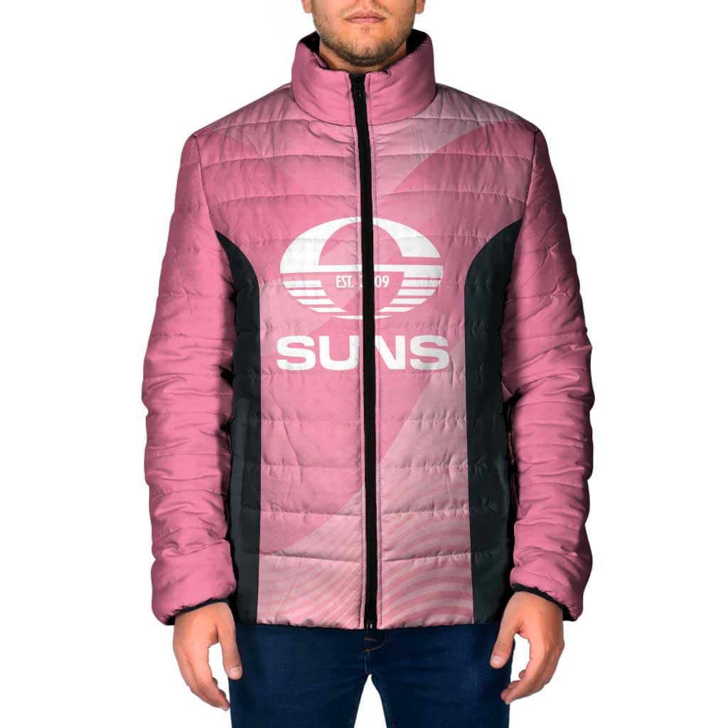 Suns Football Custom Padded Jacket Gold Coast Est 2009 Pink - Aussie Hoodie