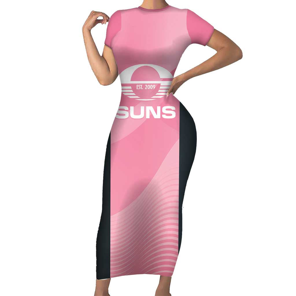 Suns Football Custom Short Sleeve Bodycon Dress Gold Coast Est 2009 Pink - Aussie Hoodie