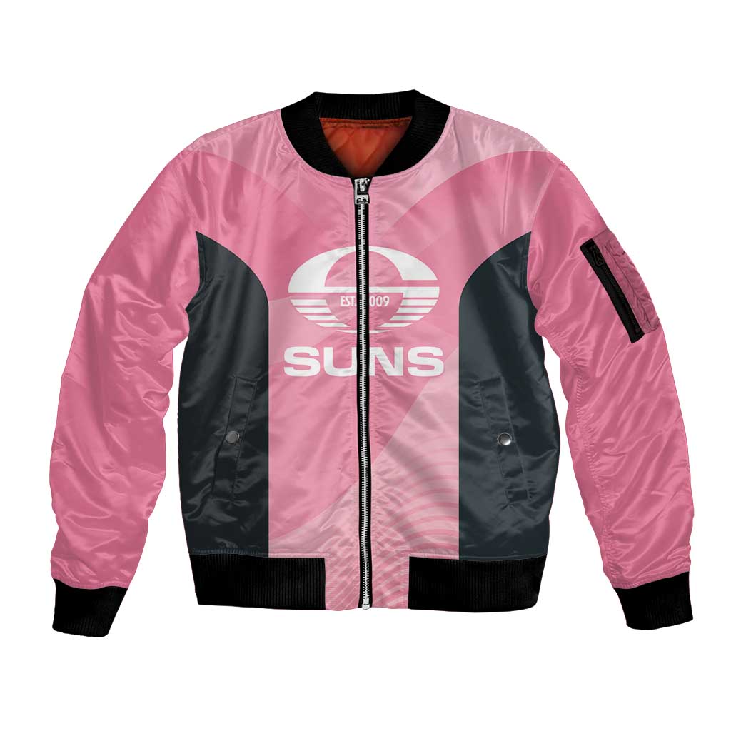 Suns Football Custom Sleeve Zip Bomber Jacket Gold Coast Est 2009 Pink - Aussie Hoodie