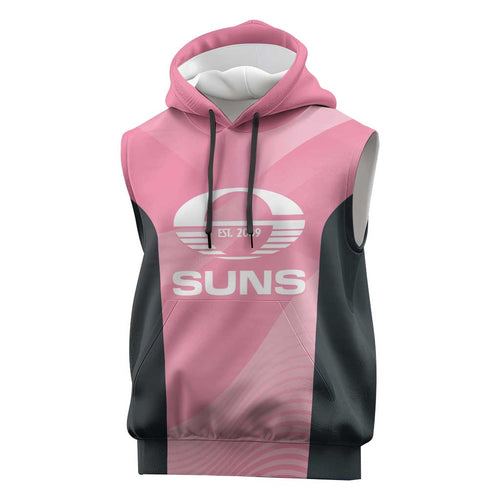 Suns Football Custom Sleeveless Hoodie Gold Coast Est 2009 Pink - Aussie Hoodie