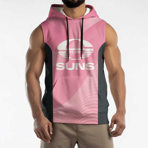 Suns Football Custom Sleeveless Hoodie Gold Coast Est 2009 Pink - Aussie Hoodie