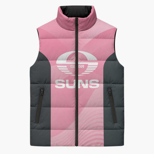 Suns Football Custom Sleeveless Puffer Jacket Gold Coast Est 2009 Pink - Aussie Hoodie