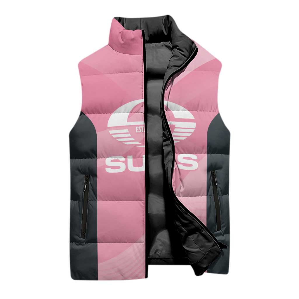 Suns Football Custom Sleeveless Puffer Jacket Gold Coast Est 2009 Pink - Aussie Hoodie