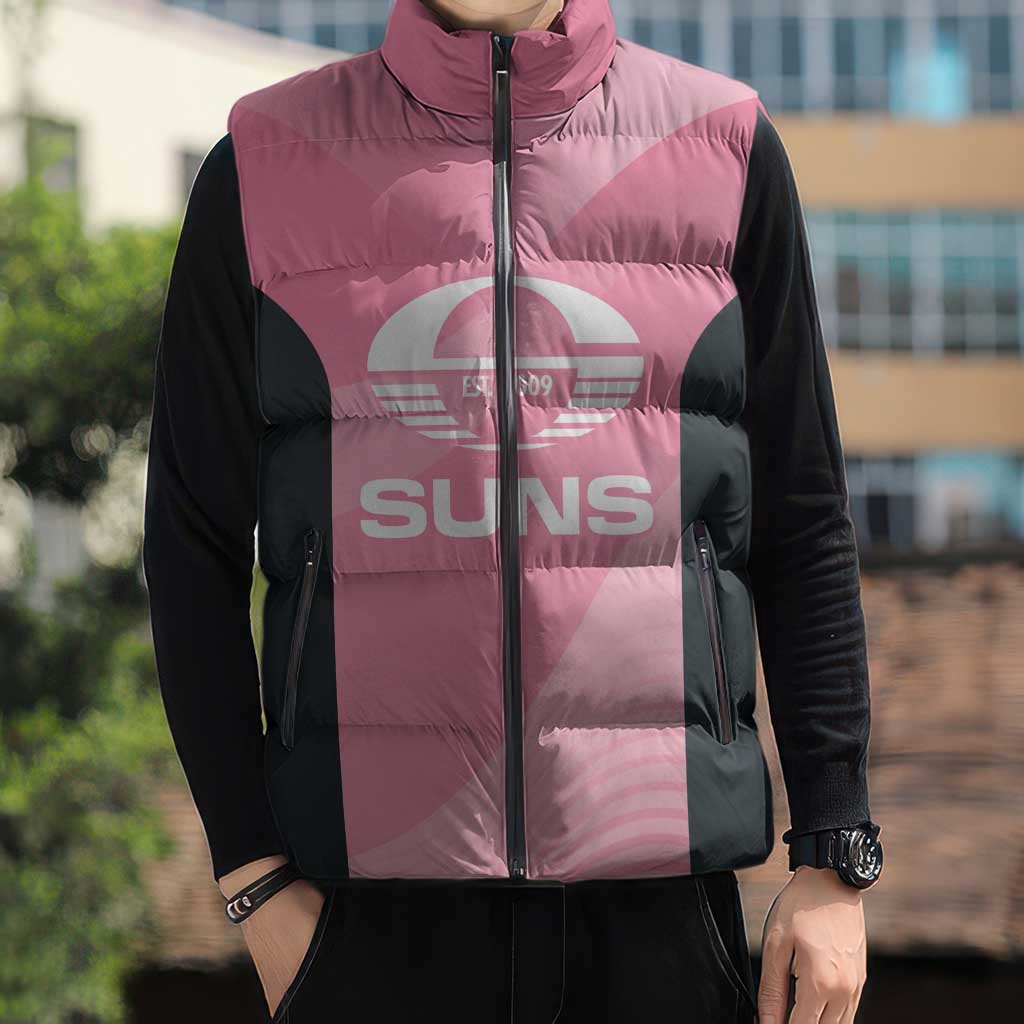 Suns Football Custom Sleeveless Puffer Jacket Gold Coast Est 2009 Pink - Aussie Hoodie