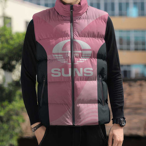 Suns Football Custom Sleeveless Puffer Jacket Gold Coast Est 2009 Pink - Aussie Hoodie