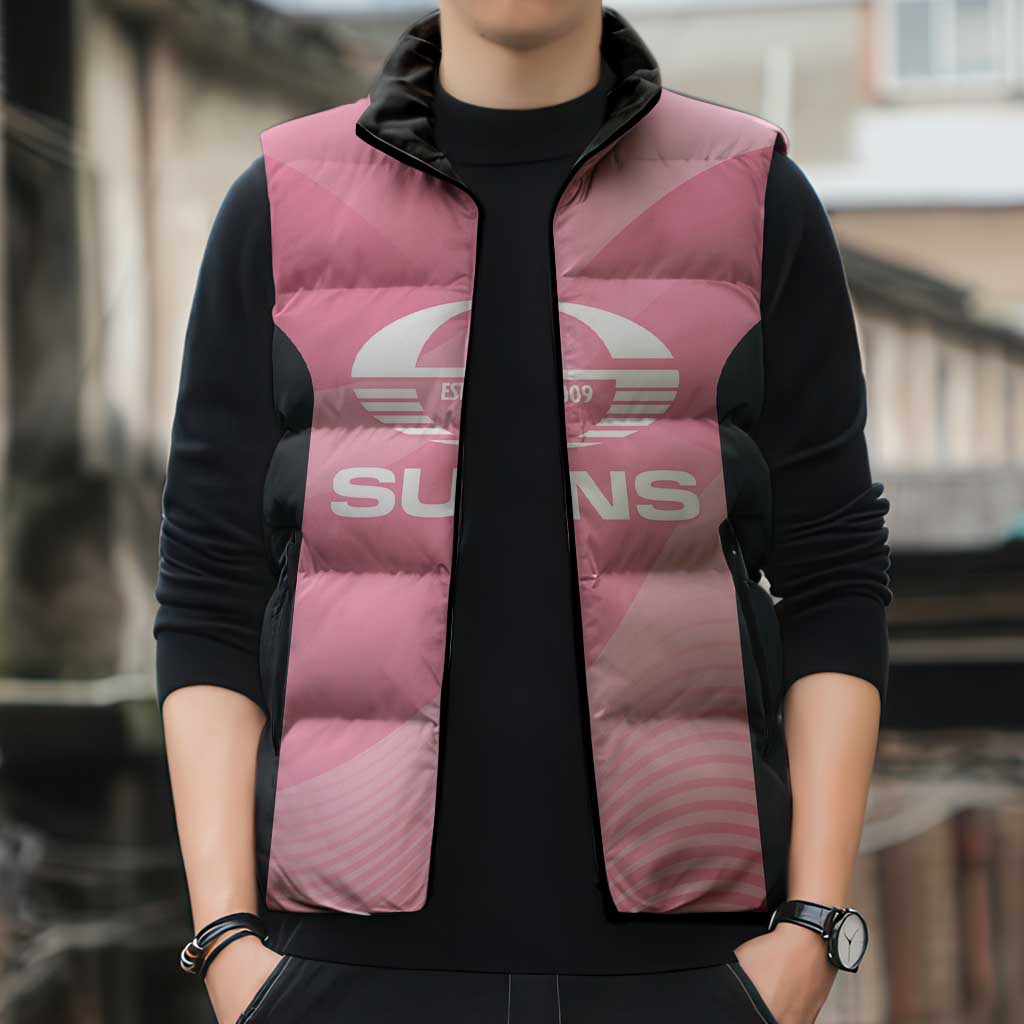 Suns Football Custom Sleeveless Puffer Jacket Gold Coast Est 2009 Pink - Aussie Hoodie