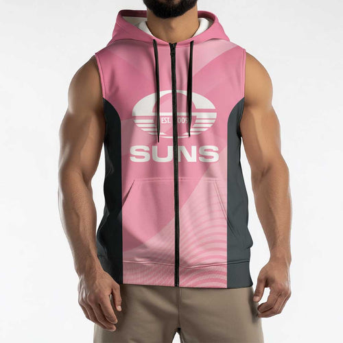 Suns Football Custom Sleeveless Zip Hoodie Gold Coast Est 2009 Pink LT14