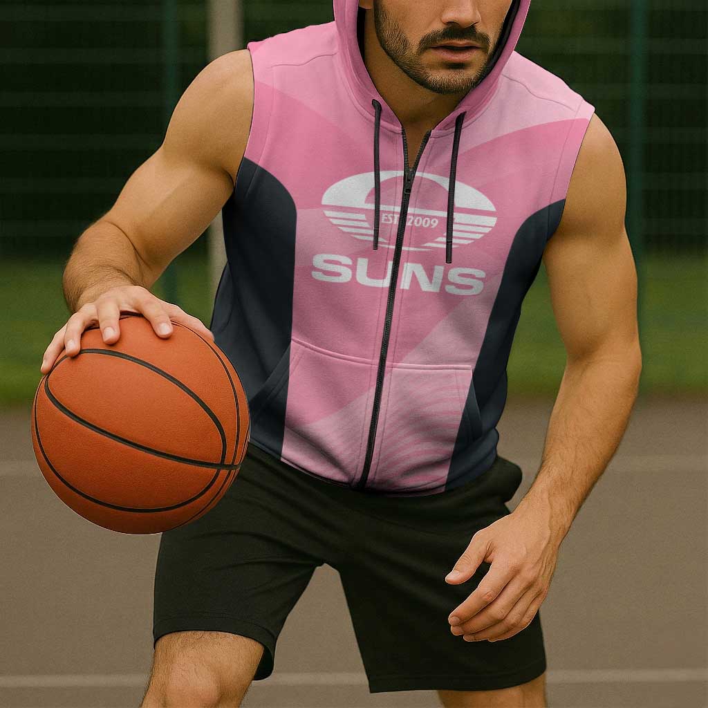 Suns Football Custom Sleeveless Zip Hoodie Gold Coast Est 2009 Pink LT14