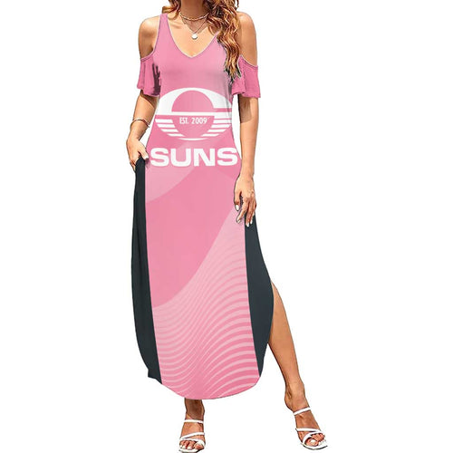 Suns Football Custom Summer Maxi Dress Gold Coast Est 2009 Pink - Aussie Hoodie