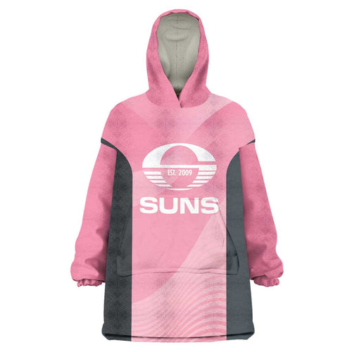 Suns Football Custom Wearable Blanket Hoodie Gold Coast Est 2009 Pink - Aussie Hoodie