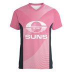 Suns Football Custom Women V-Neck T-Shirt Gold Coast Est 2009 Pink - Aussie Hoodie