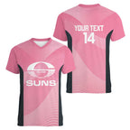 Suns Football Custom Women V-Neck T-Shirt Gold Coast Est 2009 Pink - Aussie Hoodie