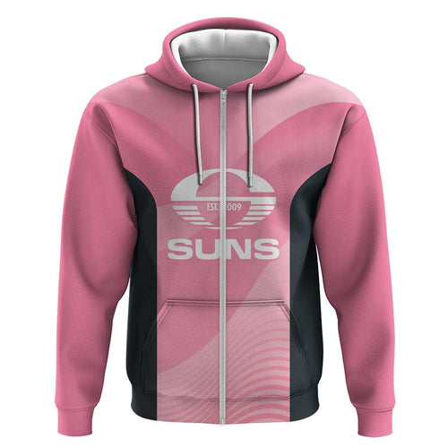Suns Football Custom Zip Hoodie Gold Coast Est 2009 Pink - Aussie Hoodie