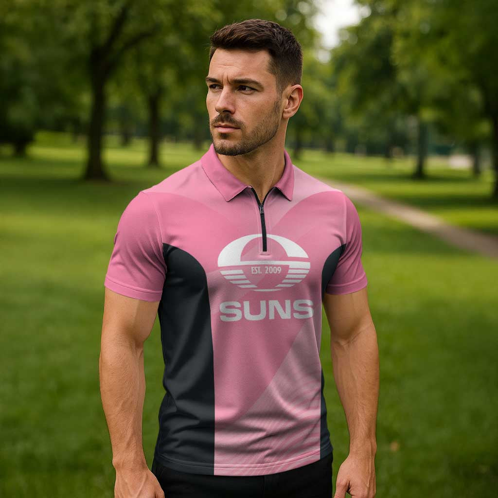Suns Football Custom Zipper Polo Shirt Gold Coast Est 2009 Pink - Aussie Hoodie