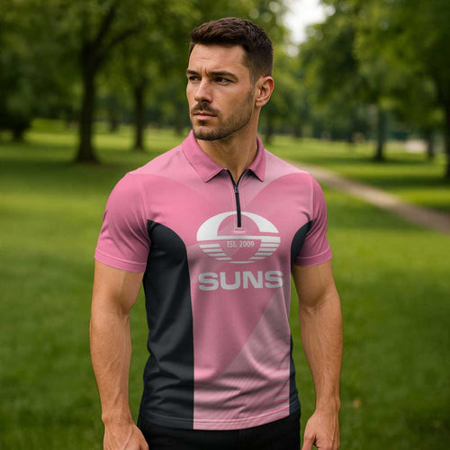 Suns Football Custom Zipper Polo Shirt Gold Coast Est 2009 Pink - Aussie Hoodie