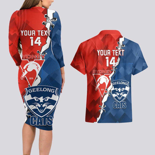Custom Swans And Cats Football Couples Matching Long Sleeve Bodycon Dress and Hawaiian Shirt 2024 Together Dynamic Version