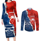 Custom Swans And Cats Football Couples Matching Long Sleeve Bodycon Dress and Long Sleeve Button Shirt 2024 Together Dynamic Version