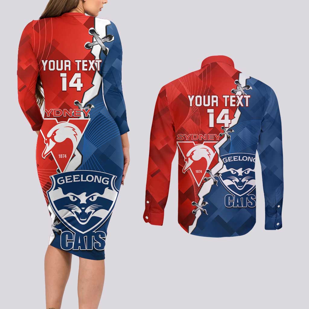 Custom Swans And Cats Football Couples Matching Long Sleeve Bodycon Dress and Long Sleeve Button Shirt 2024 Together Dynamic Version
