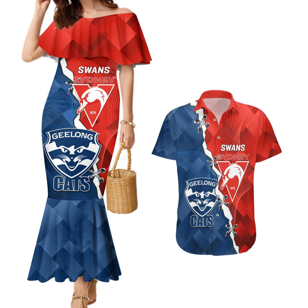 Custom Swans And Cats Football Couples Matching Mermaid Dress and Hawaiian Shirt 2024 Together Dynamic Version