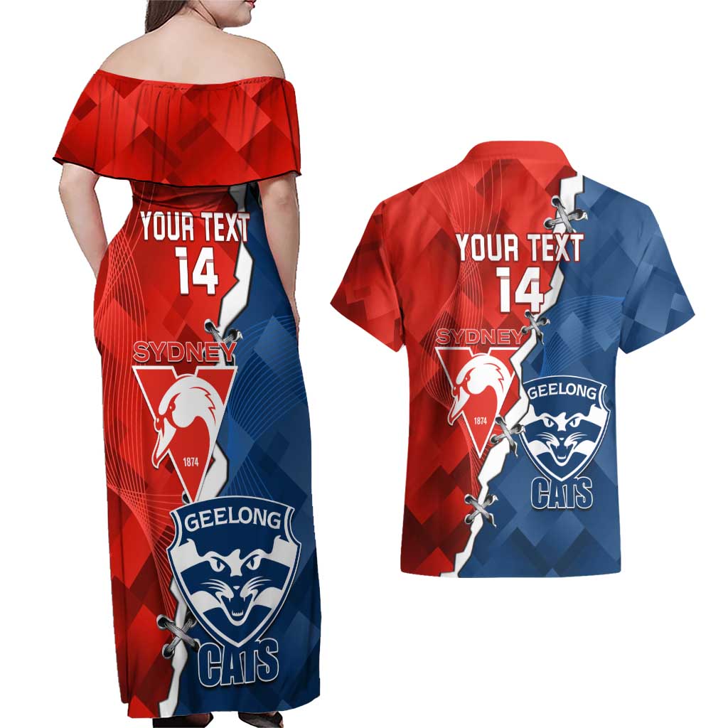 Custom Swans And Cats Football Couples Matching Off Shoulder Maxi Dress and Hawaiian Shirt 2024 Together Dynamic Version