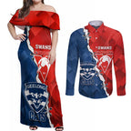 Custom Swans And Cats Football Couples Matching Off Shoulder Maxi Dress and Long Sleeve Button Shirt 2024 Together Dynamic Version