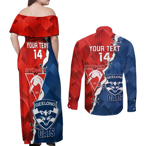 Custom Swans And Cats Football Couples Matching Off Shoulder Maxi Dress and Long Sleeve Button Shirt 2024 Together Dynamic Version