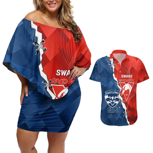 Custom Swans And Cats Football Couples Matching Off Shoulder Short Dress and Hawaiian Shirt 2024 Together Dynamic Version