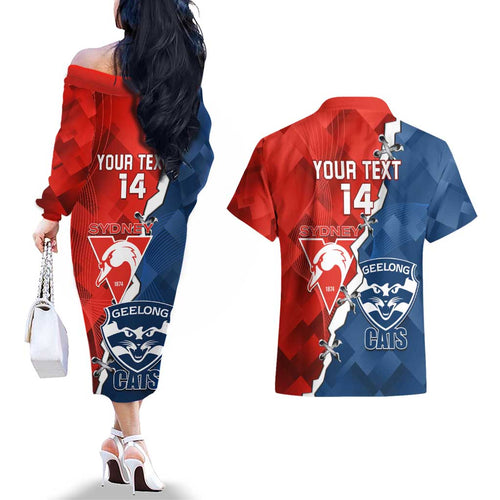 Custom Swans And Cats Football Couples Matching Off The Shoulder Long Sleeve Dress and Hawaiian Shirt 2024 Together Dynamic Version