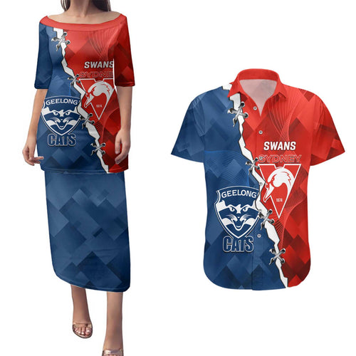 Custom Swans And Cats Football Couples Matching Puletasi and Hawaiian Shirt 2024 Together Dynamic Version