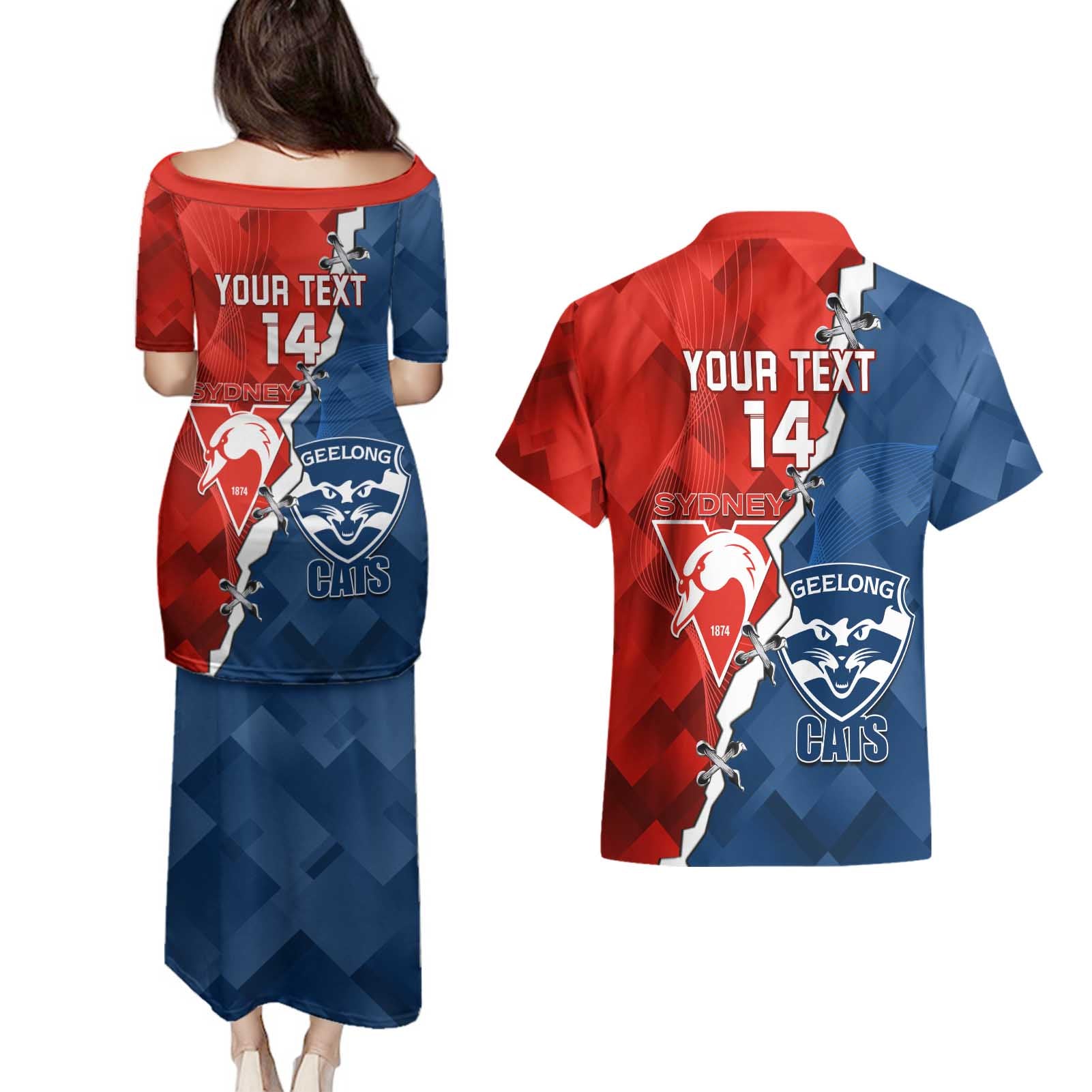 Custom Swans And Cats Football Couples Matching Puletasi and Hawaiian Shirt 2024 Together Dynamic Version