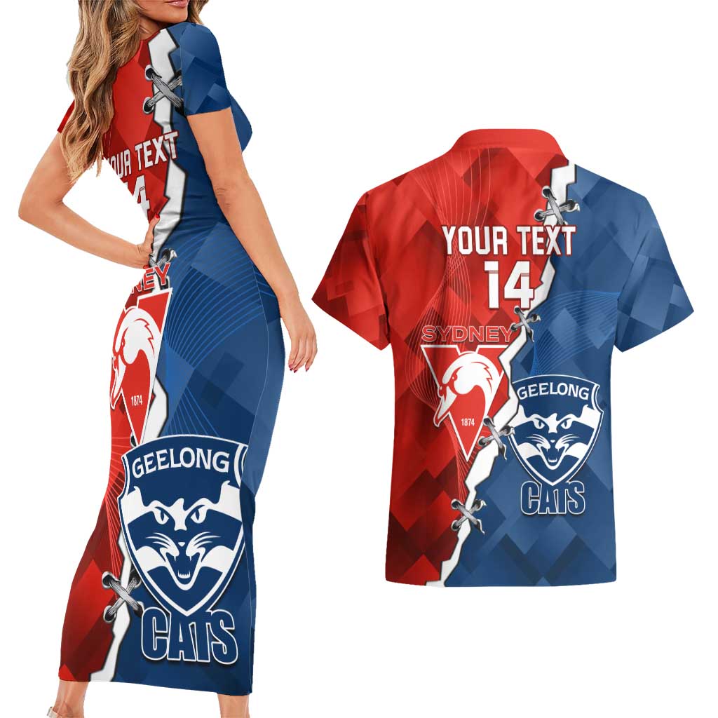 Custom Swans And Cats Football Couples Matching Short Sleeve Bodycon Dress and Hawaiian Shirt 2024 Together Dynamic Version