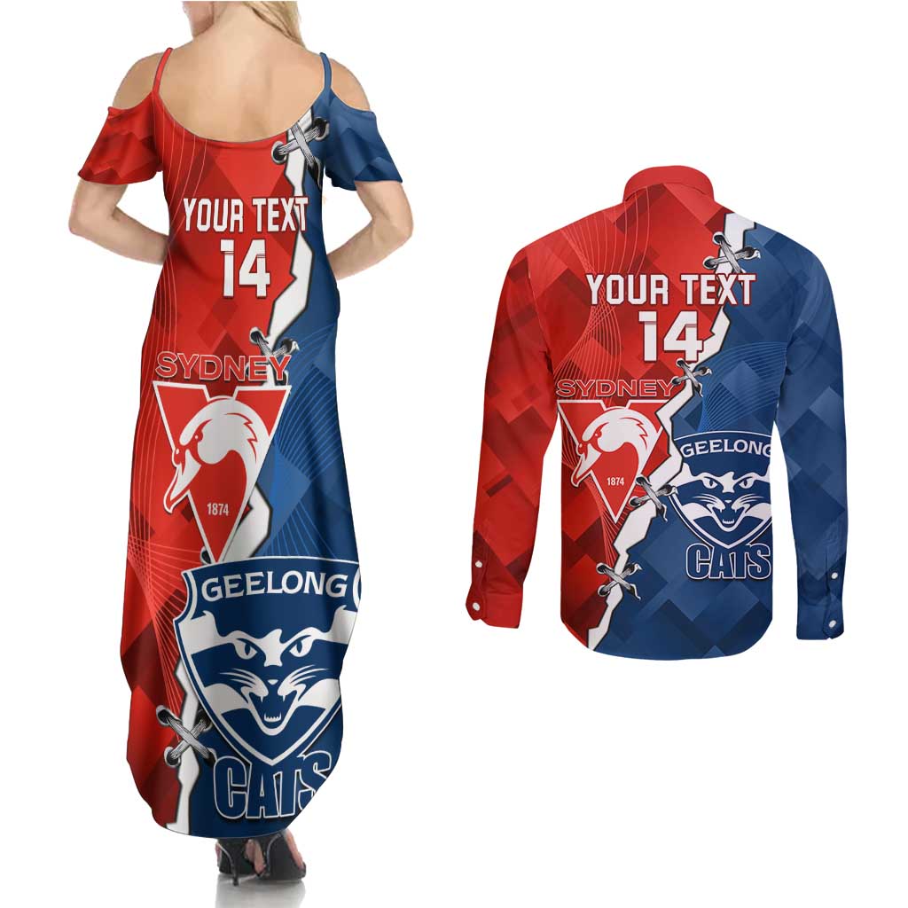 Custom Swans And Cats Football Couples Matching Summer Maxi Dress and Long Sleeve Button Shirt 2024 Together Dynamic Version