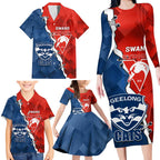 Custom Swans And Cats Football Family Matching Long Sleeve Bodycon Dress and Hawaiian Shirt 2024 Together Dynamic Version