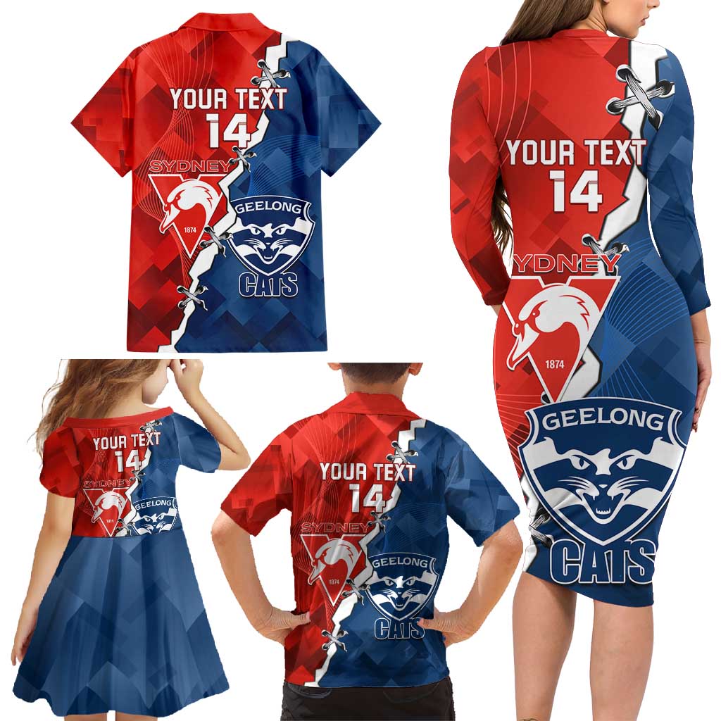 Custom Swans And Cats Football Family Matching Long Sleeve Bodycon Dress and Hawaiian Shirt 2024 Together Dynamic Version