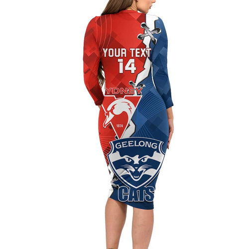 Custom Swans And Cats Football Family Matching Long Sleeve Bodycon Dress and Hawaiian Shirt 2024 Together Dynamic Version