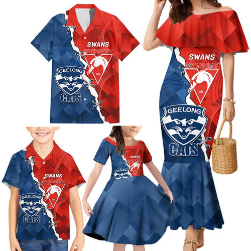 Custom Swans And Cats Football Family Matching Mermaid Dress and Hawaiian Shirt 2024 Together Dynamic Version