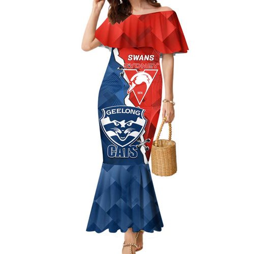 Custom Swans And Cats Football Family Matching Mermaid Dress and Hawaiian Shirt 2024 Together Dynamic Version