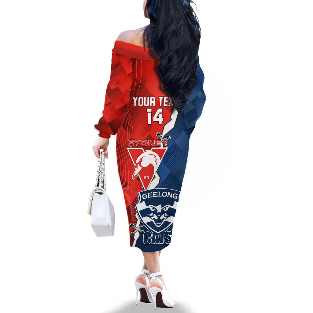 Custom Swans And Cats Football Family Matching Off The Shoulder Long Sleeve Dress and Hawaiian Shirt 2024 Together Dynamic Version