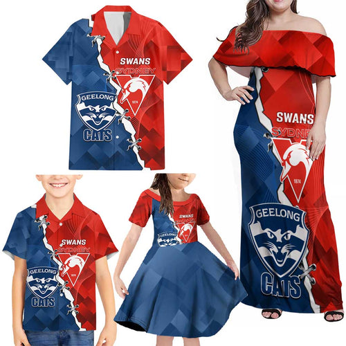 Custom Swans And Cats Football Family Matching Off Shoulder Maxi Dress and Hawaiian Shirt 2024 Together Dynamic Version